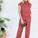 Bethany Rust Glimmer Mock Neck Balloon Top Glam