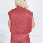 Bethany Rust Glimmer Mock Neck Balloon Top Glam