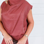 Bethany Rust Glimmer Mock Neck Balloon Top Glam