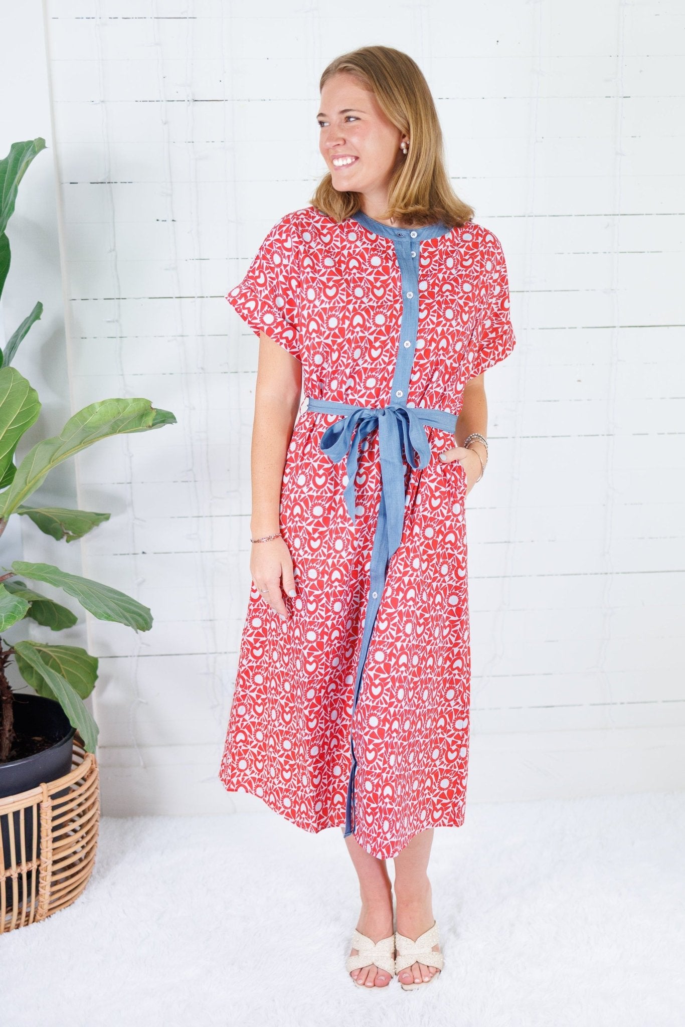 Beverly Red + Sky Midi A-Line Dress THML
