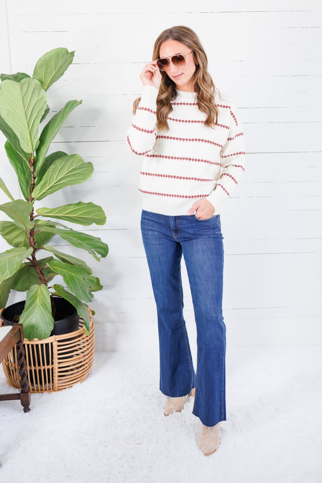 Billie Ivory + Rust Dotty Stripe Sweater Staccato