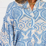 Billings Blue Damask Top