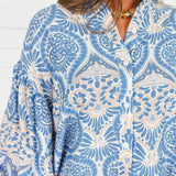 Billings Blue Damask Top