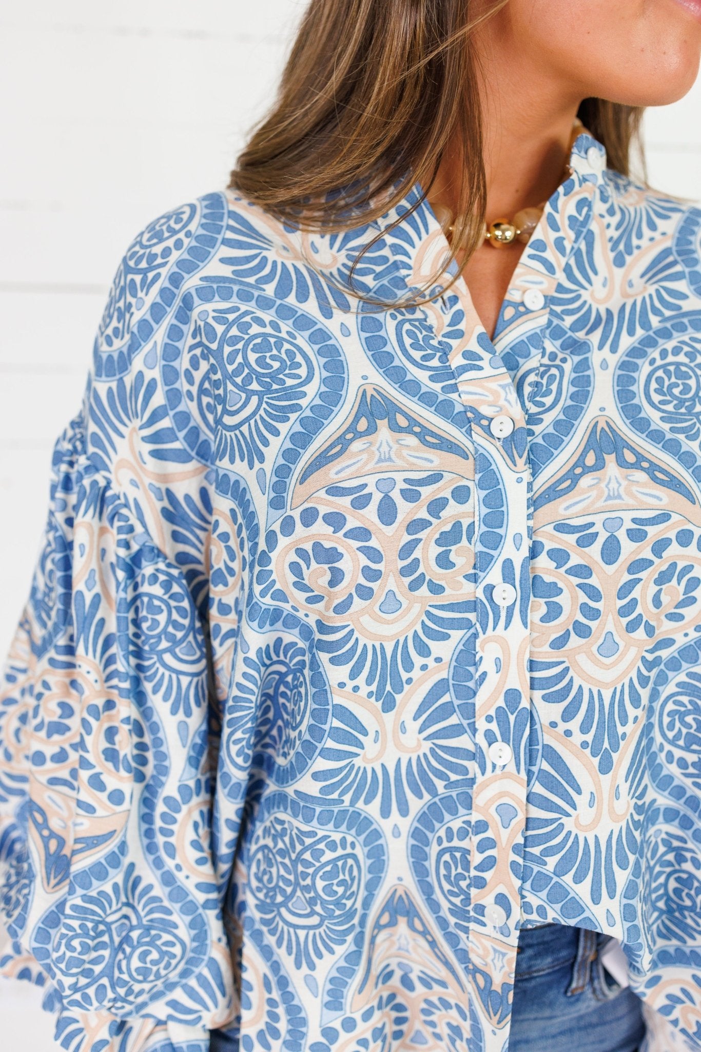 Billings Blue Damask Top