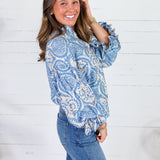 Billings Blue Damask Top