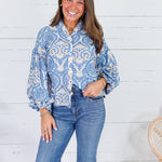 Billings Blue Damask Top