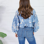 Billings Blue Damask Top