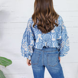 Billings Blue Damask Top