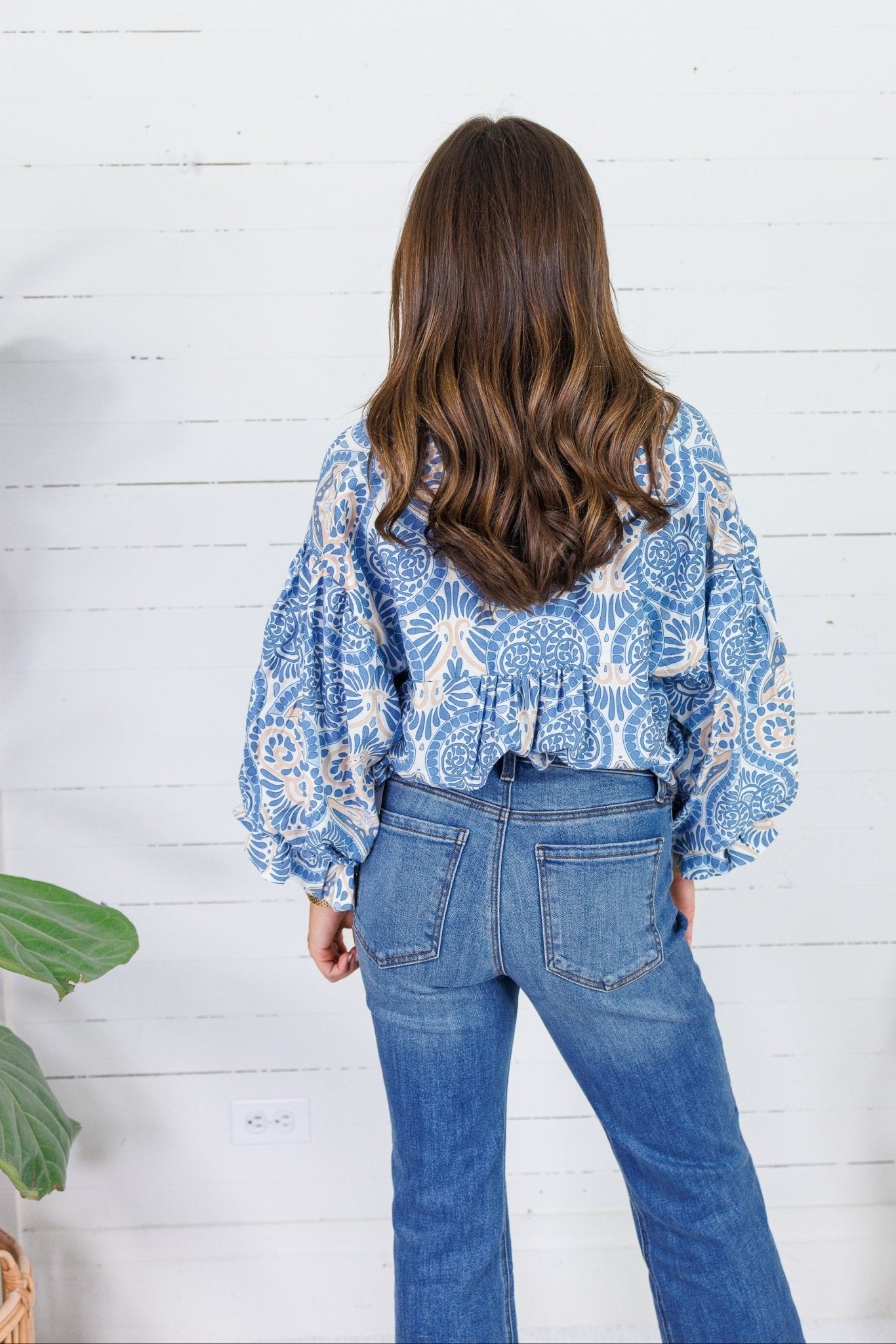 Billings Blue Damask Top