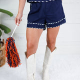 Birch Navy Whipstitch Trim Shorts Entro