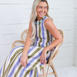 Gardnier Olive + Periwinkle Stripe Dress