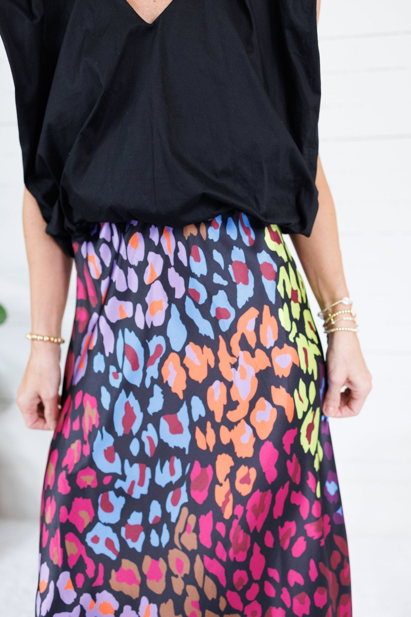 Blaine Colorful Animal Print Satin Maxi Skirt See and Be Seen