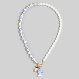 Blue Stripe Bead + Pearl Toggle Fish Pendant Necklace - A3 Accessories - Jewelry - Clover + Bee