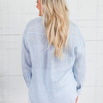 Blue Stripe Linen Essential Button Shirt Elle Grey