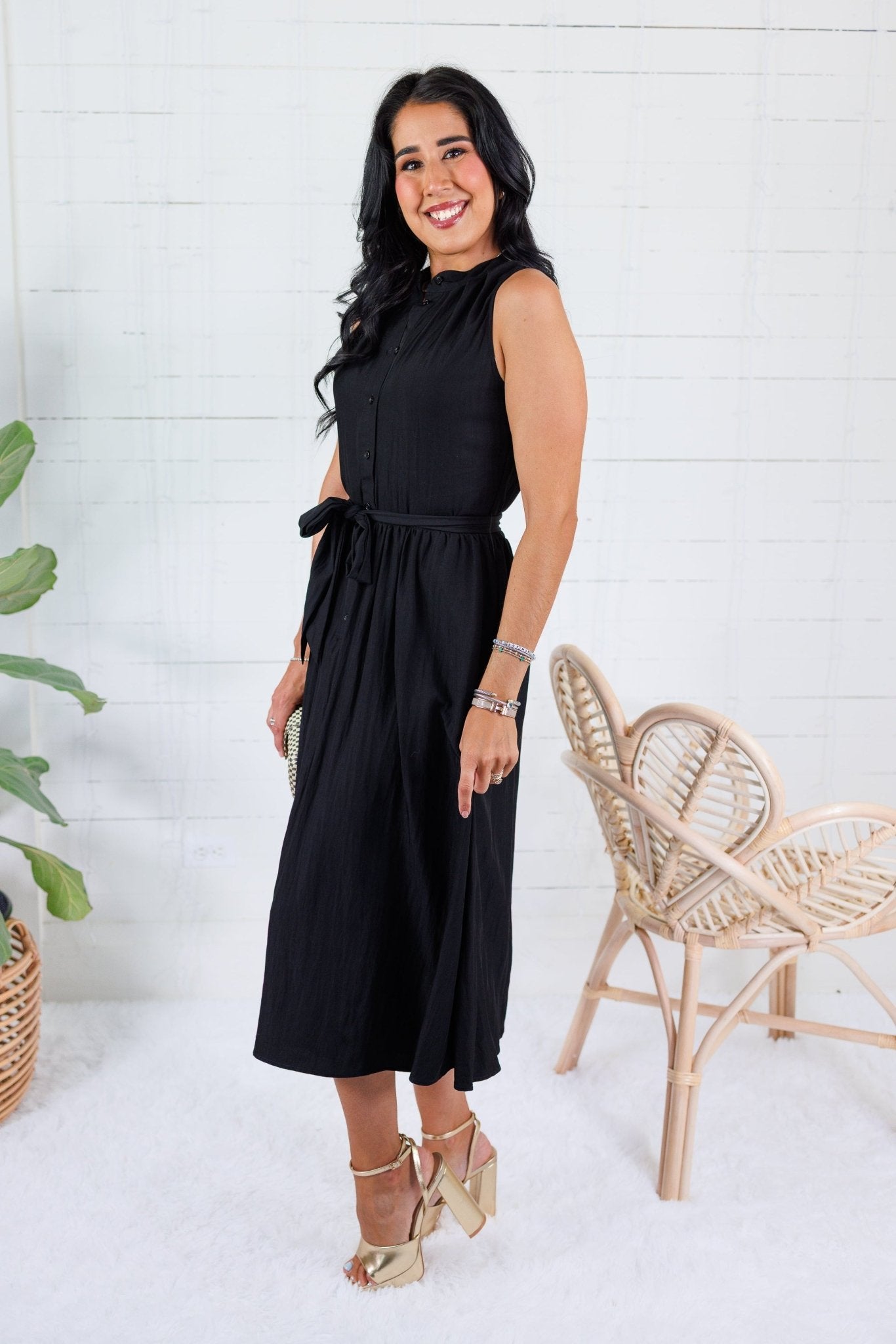 Bolton Black Sleeveless Belted Shirt Dress Naked Zebra