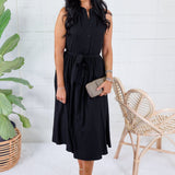 Bolton Black Sleeveless Belted Shirt Dress Naked Zebra