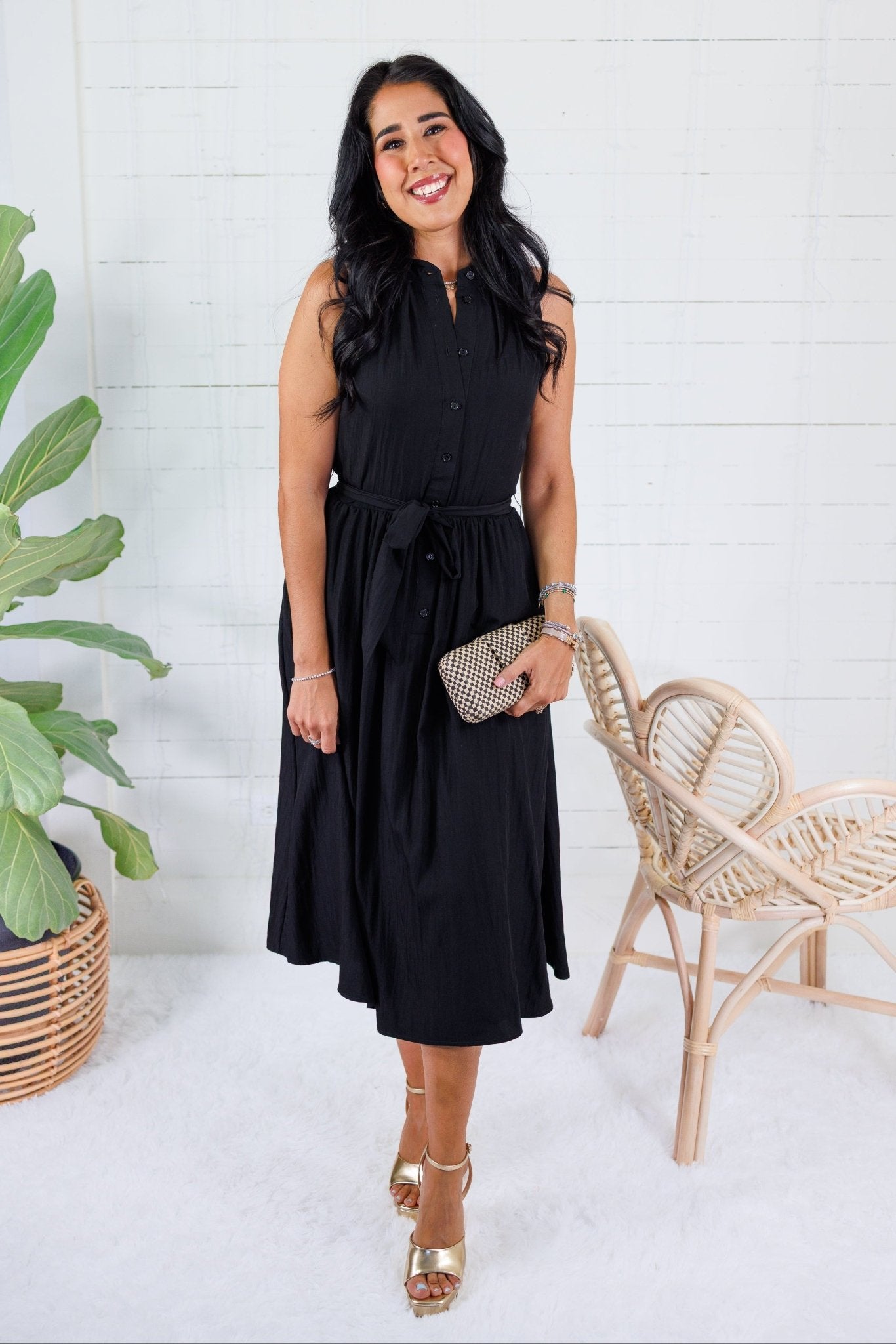 Bolton Black Sleeveless Belted Shirt Dress Naked Zebra