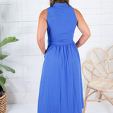 Bolton Royal Blue Sleeveless Belted Shirt Dress Naked Zebra