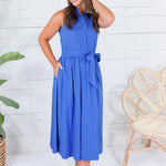 Bolton Royal Blue Sleeveless Belted Shirt Dress Naked Zebra