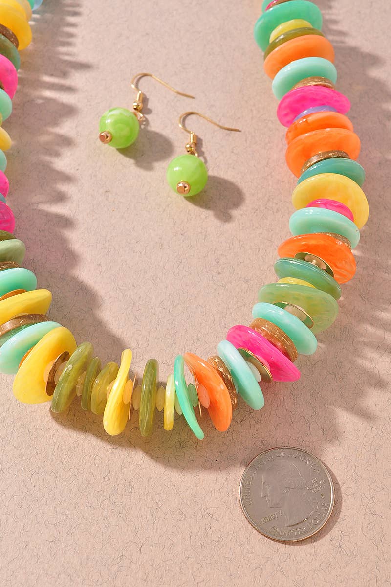 Bone Disc Multi Color Beaded Necklace - A3 Accessories - Jewelry - Clover + Bee