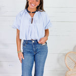 Bonita Blue Stripe Poplin Bubble Hem Top