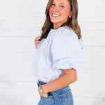 Bonita Blue Stripe Poplin Bubble Hem Top