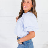Bonita Blue Stripe Poplin Bubble Hem Top