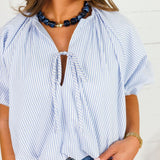 Bonita Blue Stripe Poplin Bubble Hem Top