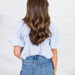 Bonita Blue Stripe Poplin Bubble Hem Top