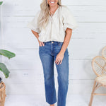 Bonita Latte Poplin Bubble Hem Top