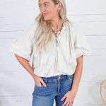 Bonita Latte Poplin Bubble Hem Top