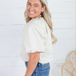 Bonita Latte Poplin Bubble Hem Top
