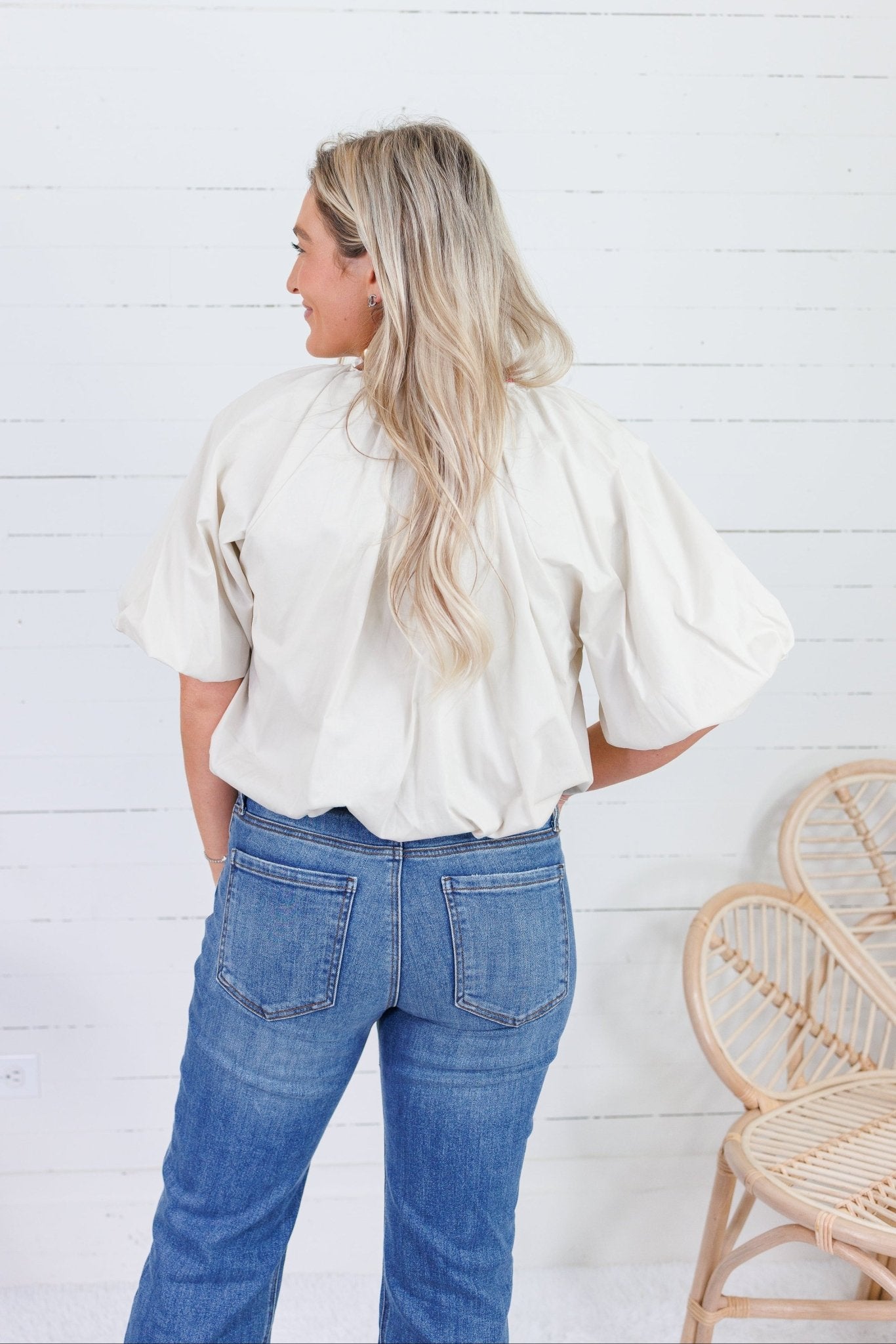 Bonita Latte Poplin Bubble Hem Top