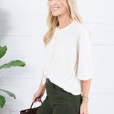 Bonnie Ivory Ribbed Button Knit Top Doe and Rae