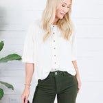 Bonnie Ivory Ribbed Button Knit Top Doe and Rae