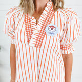 Boone Orange Stripe Smocked Neck Dress Glam