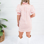 Boone Orange Stripe Smocked Neck Dress Glam