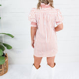 Boone Orange Stripe Smocked Neck Dress Glam