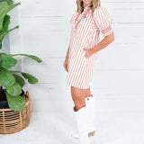 Boone Orange Stripe Smocked Neck Dress Glam