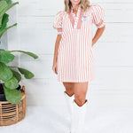 Boone Orange Stripe Smocked Neck Dress Glam