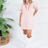 Boone Orange Stripe Smocked Neck Dress Glam