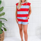 Born in the USA Striped Sleeveless Top Entro