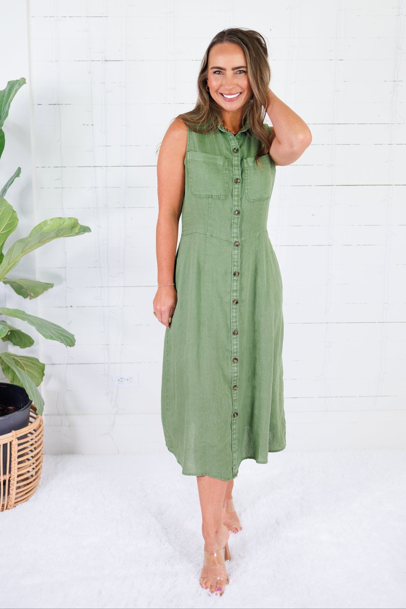 Bowie Olive Button A-Line Dress KUT