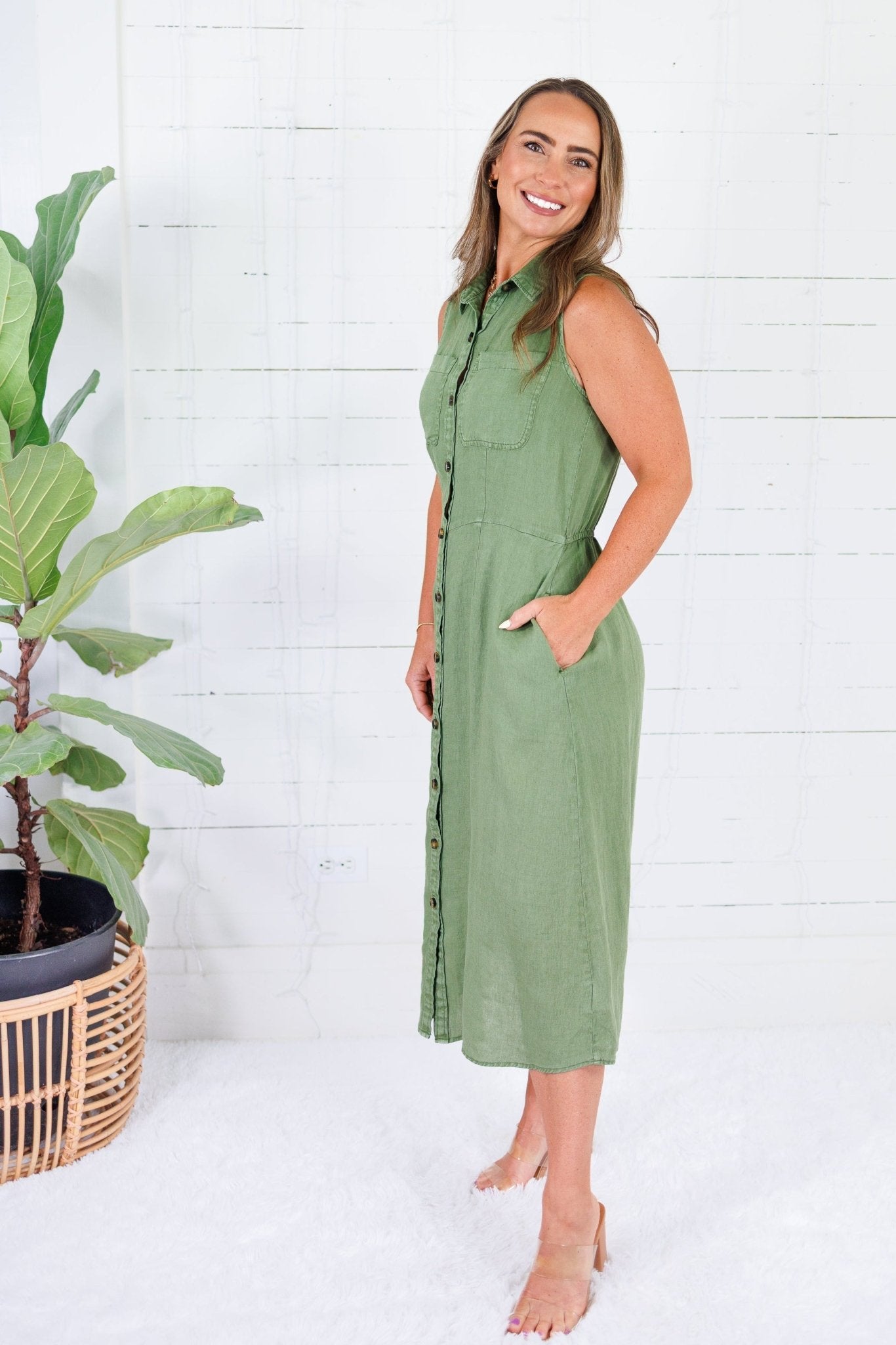 Bowie Olive Button A-Line Dress KUT