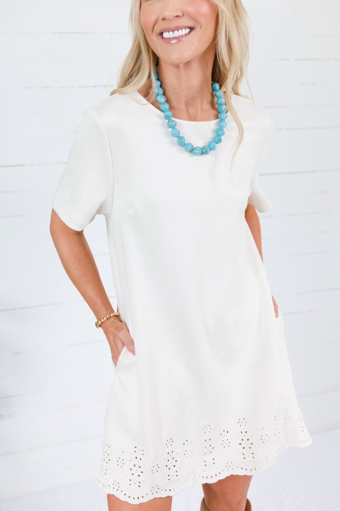 Bownes Ivory Faux Suede Mini Dress Hem & Thread