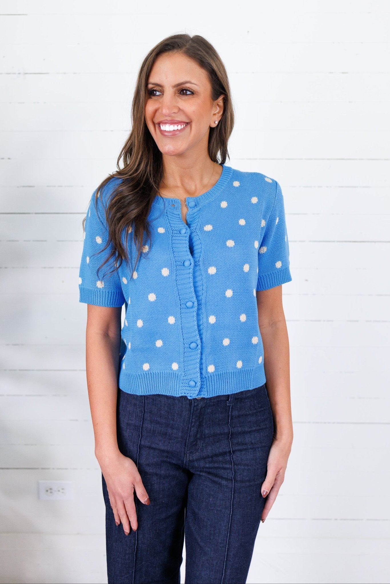 Brenda Blue + Cream Dotty Cardigan Sunday Edition