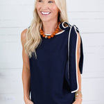 Britton Navy Shoulder Bow Top Able