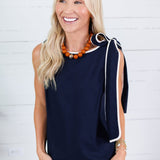 Britton Navy Shoulder Bow Top Able