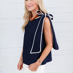 Britton Navy Shoulder Bow Top Able