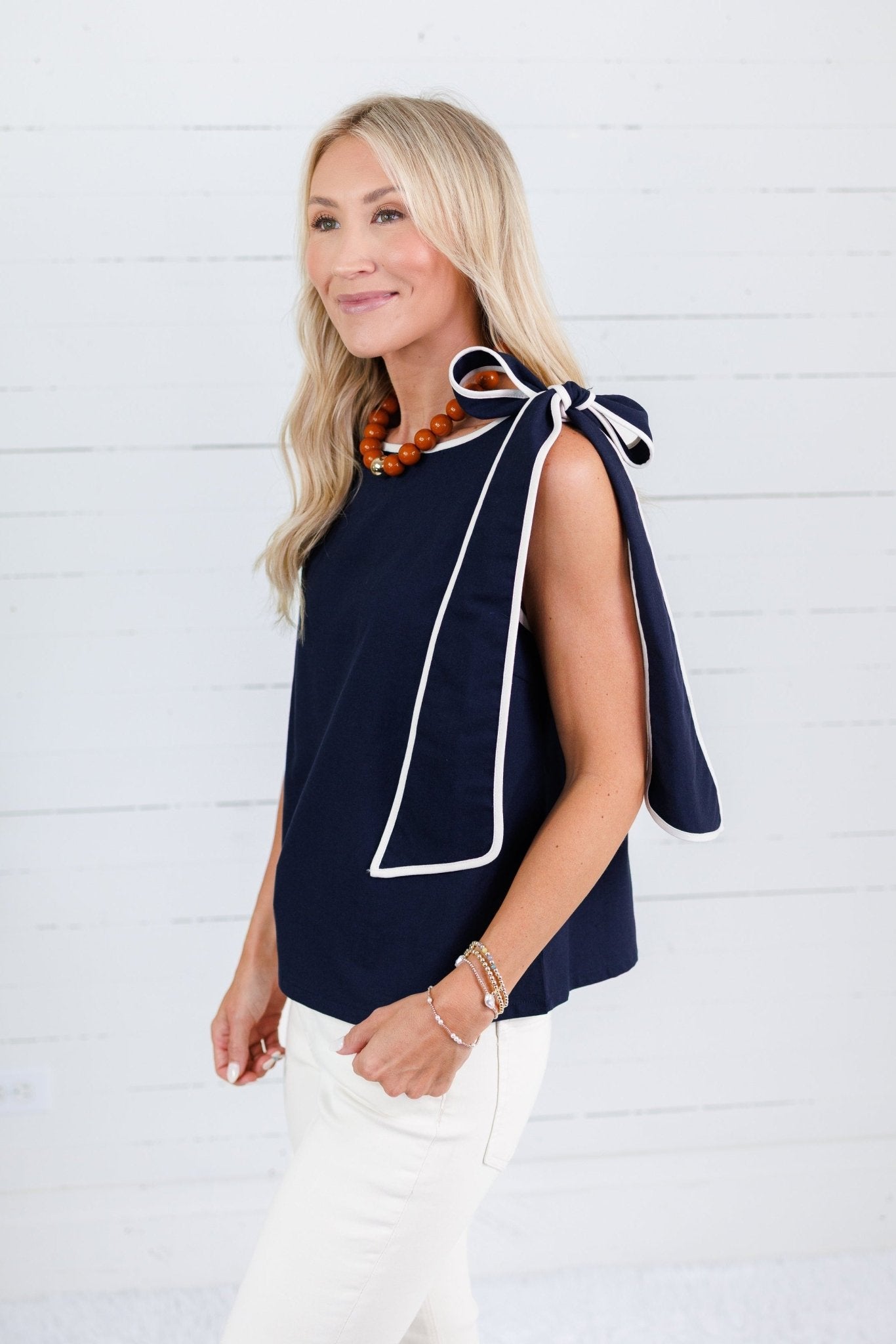 Britton Navy Shoulder Bow Top Able